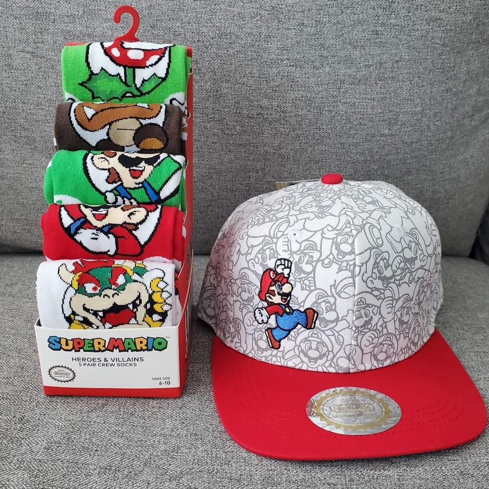 Nintendo Super Mario Snapback Cap and 5-Pack Socks
